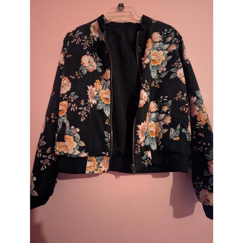 Brown and pink floral varsity jacket